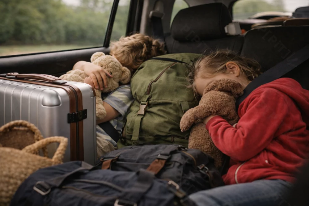 Enfants endormis à l'arrière de la voiture
